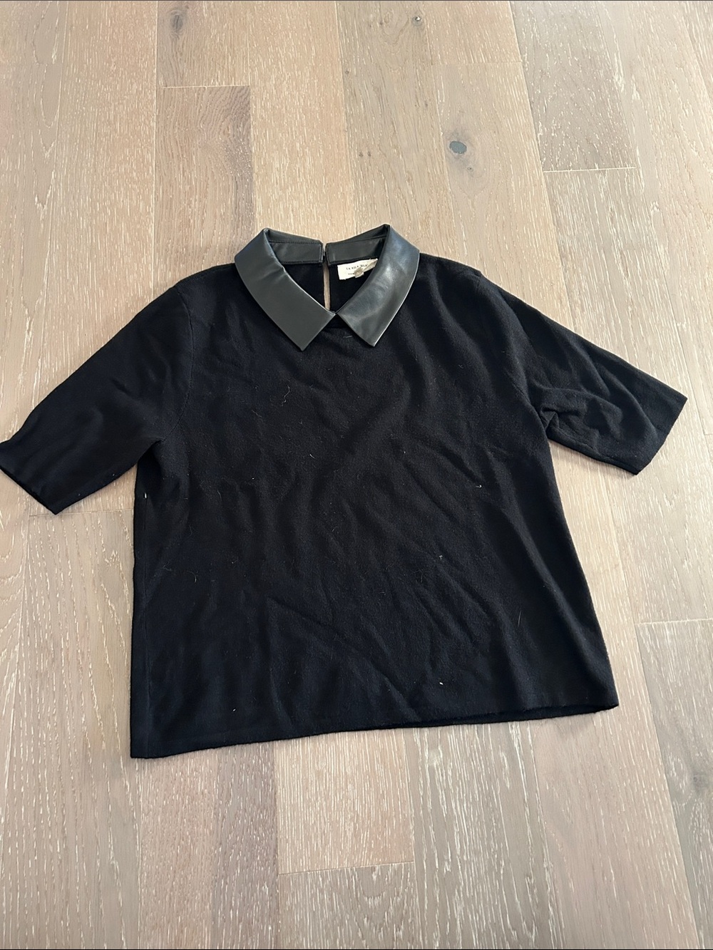 women’s Black Top with Faux Leather Collar
